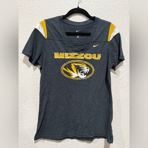 Missouri Tigers MIZZOU UNIVERSITY Nike Shirt T-shirt Womens Large Gold/Gray